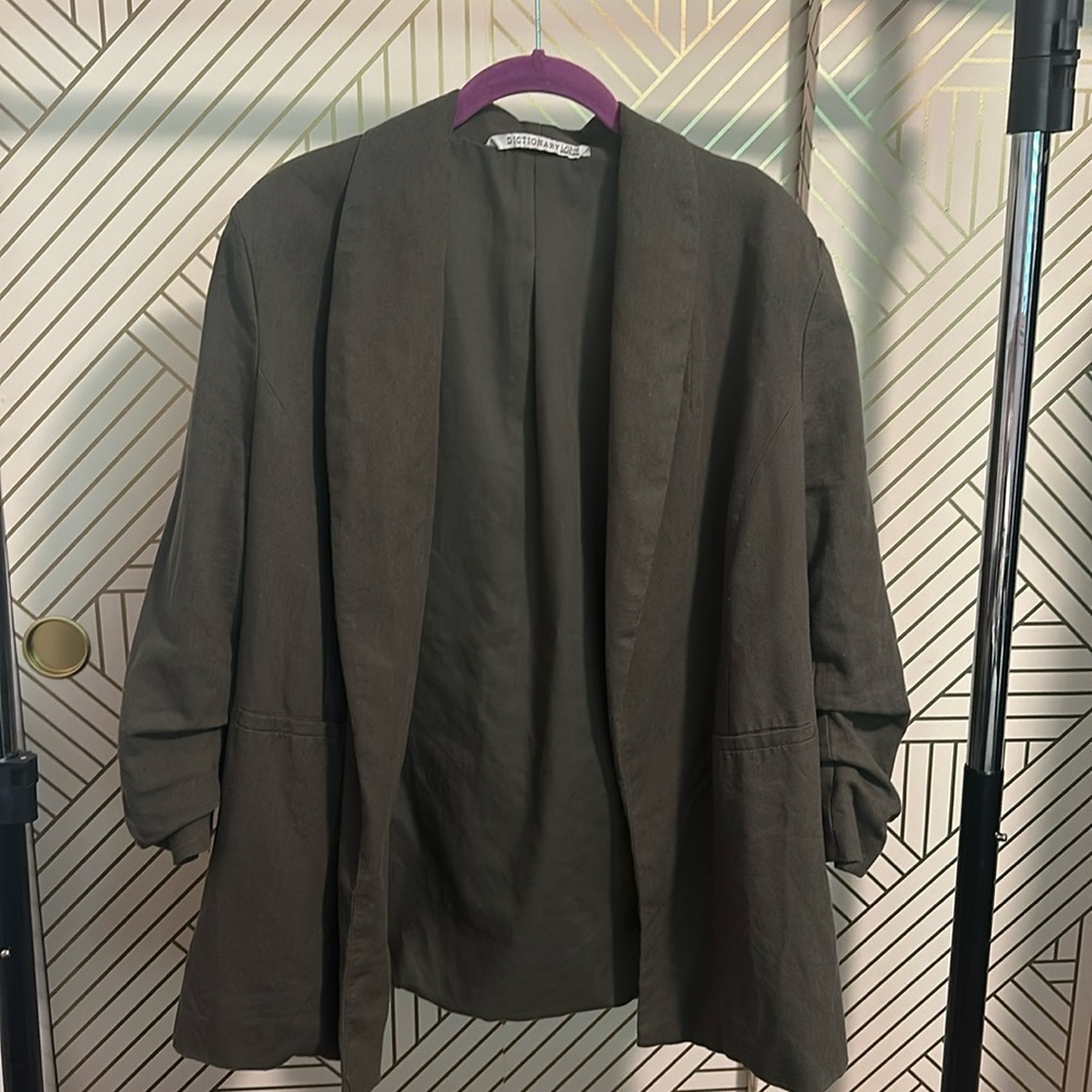Oversized Olive Green Linen Blazer